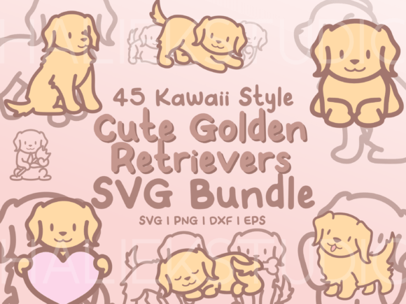 Cute Golden Retrievers SVG Graphics & Illustrations