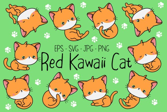 Cute Red Cat Kawaii Illustrations Review
