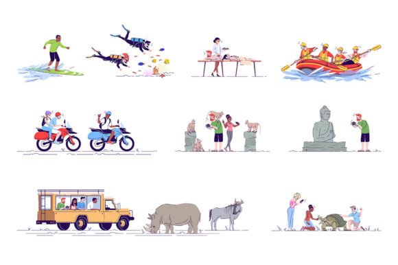 Indonesia Tourism Flat Illustrations Set Graphics
