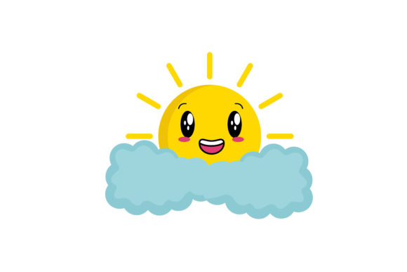 Kawaii Cute Sun with Sky Illustrations Graphics