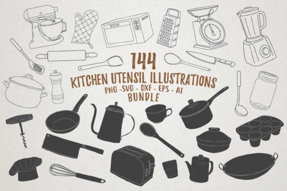 Kitchen Utensil Illustrations Big Set Graphics