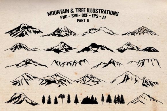 Mountains and Trees Illustrations Vector Review