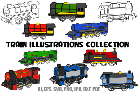 Toy Train Engine Illustrations Line Art Graphics Review