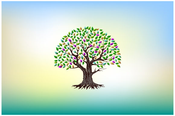 Tree Illustrations with Colorful Leaves Graphics